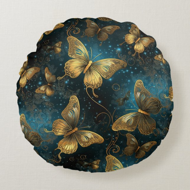 Goldene Schmetterlinge Rundkissen Rundes Kissen (Vorderseite)