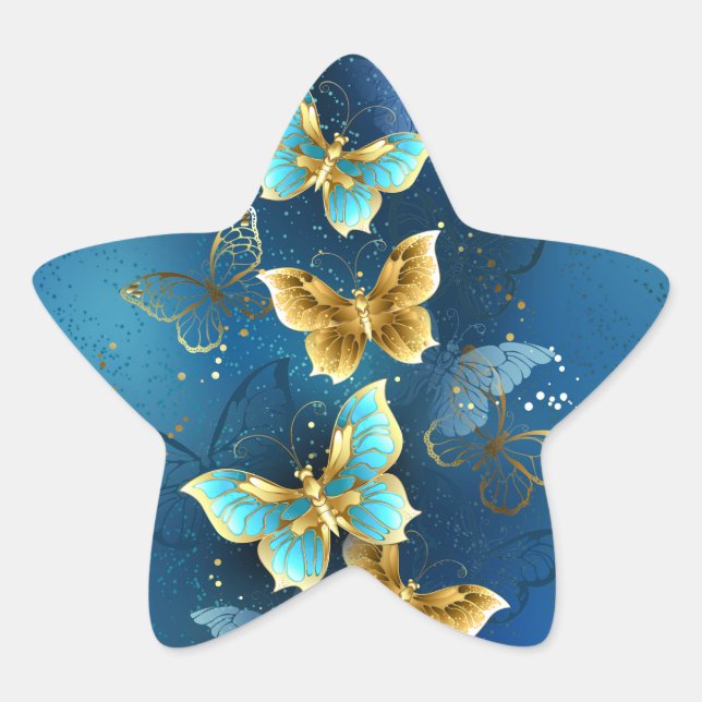 Goldene Schmetterlinge Stern-Aufkleber (Vorderseite)
