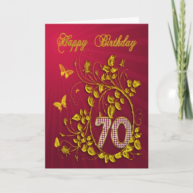 Goldene Schmetterlinge zum 70. Geburtstag Karte (Vorderseite)