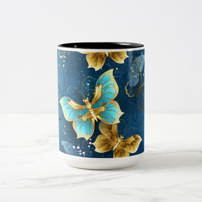 Goldene Schmetterlinge Zweifarbige Tasse (Mittel)
