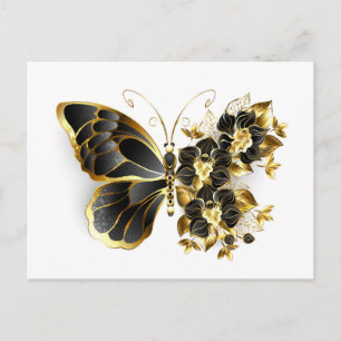 Goldene Schmetterlingsblume mit schwarzer Orchidee Ankündigungspostkarte