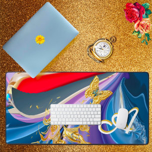 Goldene Schmetterlingsblumen-Monogramm verflüssigt Schreibtischunterlage
