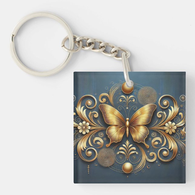 Goldene Schmetterlingsgestaltung Schlüsselanhänger (Vorderseite)