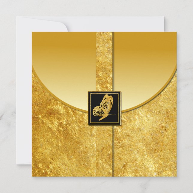 Goldene Schmetterlingwhimsey-Hochzeits-Einladungen Einladung (Vorderseite)