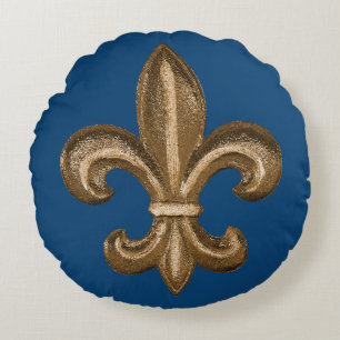 Goldene Schmiedeeisen Fleur-de-Lis Custom Rundes Kissen