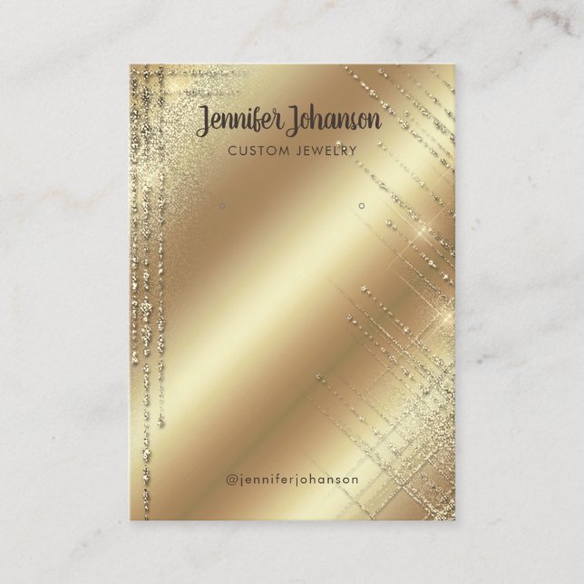 Goldene Schmuckhalter Glitzer Ohrringe Moderne Visitenkarte (Vorderseite)
