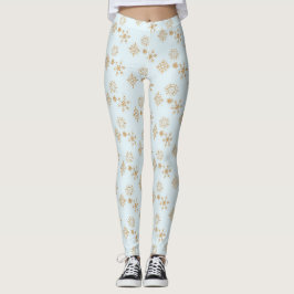 Goldene Schneeflocke auf Frosty Blue Christmas Pat Leggings