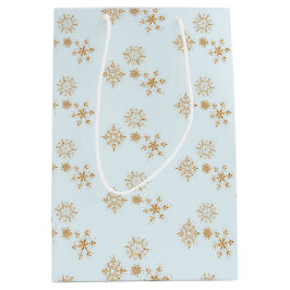 Goldene Schneeflocke auf Frosty Blue Christmas Pat Mittlere Geschenktüte