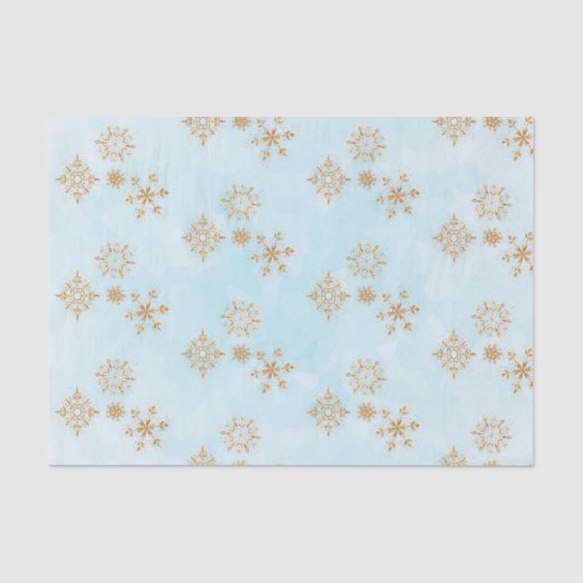 Goldene Schneeflocke auf Frosty Blue Christmas Pat Seidenpapier (Vorderseite)