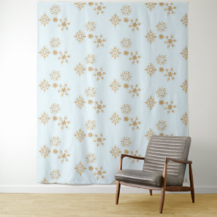 Goldene Schneeflocke auf Frosty Blue Christmas Pat Wandteppich