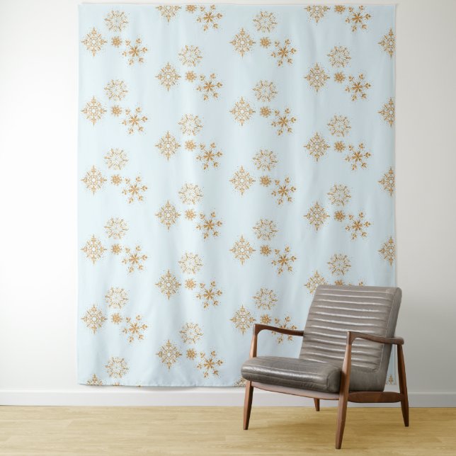Goldene Schneeflocke auf Frosty Blue Christmas Pat Wandteppich (Beispiel)
