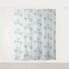 Goldene Schneeflocke auf Frosty Blue Christmas Pat Wandteppich