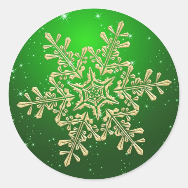 Goldene Schneeflocke auf grüner Irish Christmas St Runder Aufkleber (Vorderseite)