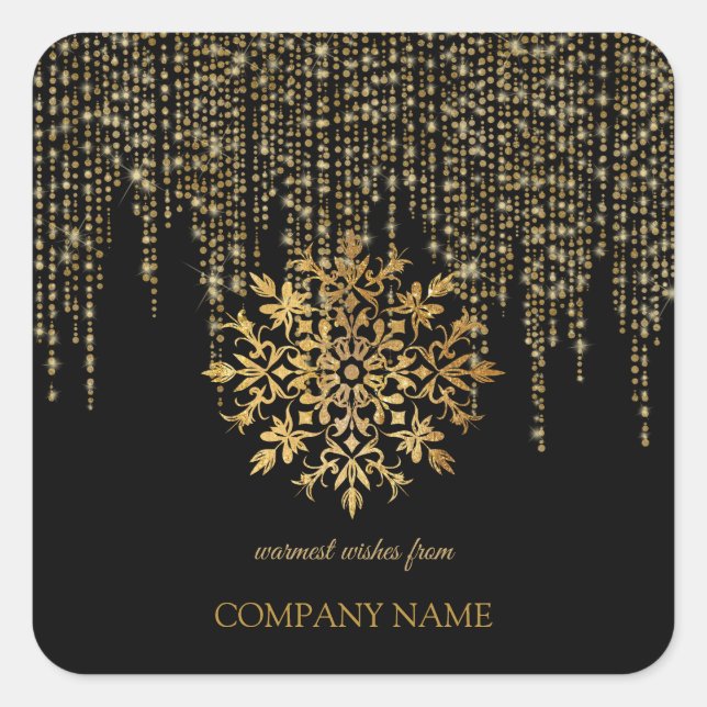 Goldene Schneeflocke, Firma Gold Weihnachten Quadratischer Aufkleber (Vorderseite)