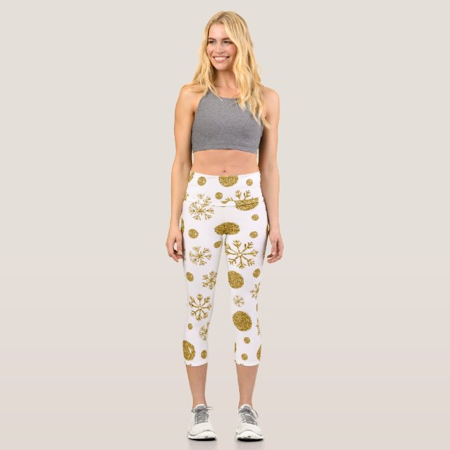 Goldene Schneeflocken 1 Capri Leggings (Vorderseite)