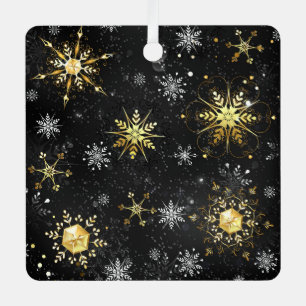 Goldene Schneeflocken auf dem Schwarzen Hintergrun Ornament Aus Metall