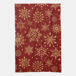 Goldene Schneeflocken auf Rot - Klassisches Weihna Geschirrtuch