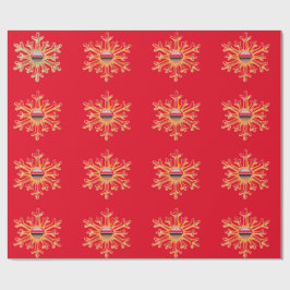 Goldene Schneeflocken auf rotem Papier Geschenkpapier
