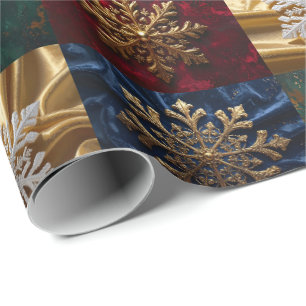 Goldene Schneeflocken auf Samtbild Geschenkpapier