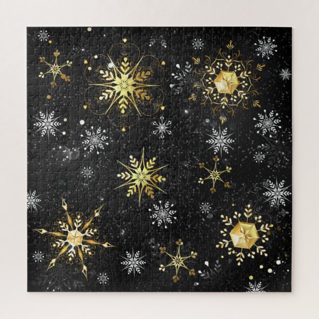 Goldene Schneeflocken auf schwarzem Hintergrund (Vertikal)