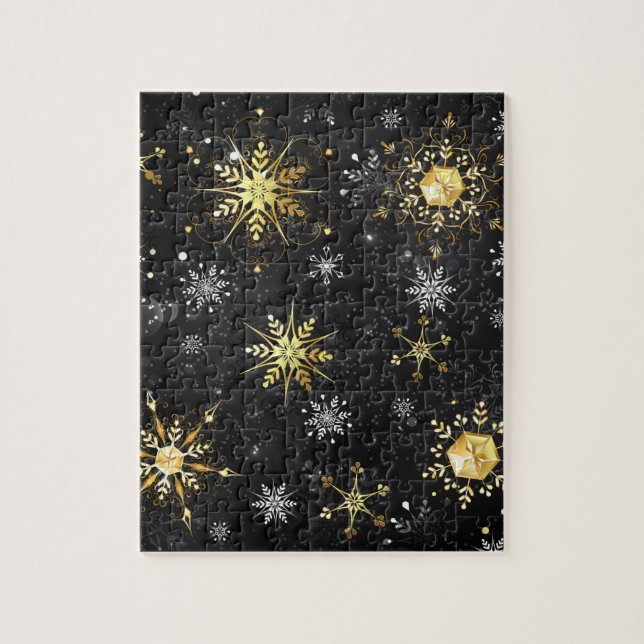 Goldene Schneeflocken auf schwarzem Hintergrund (Vertikal)