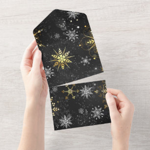 Goldene Schneeflocken auf schwarzem Hintergrund All In One Einladung