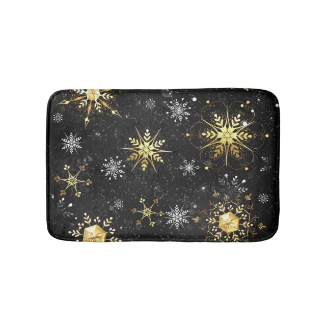 Goldene Schneeflocken auf schwarzem Hintergrund Badematte (Vorderseite)