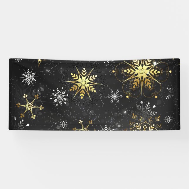 Goldene Schneeflocken auf schwarzem Hintergrund Banner (Horizontal)