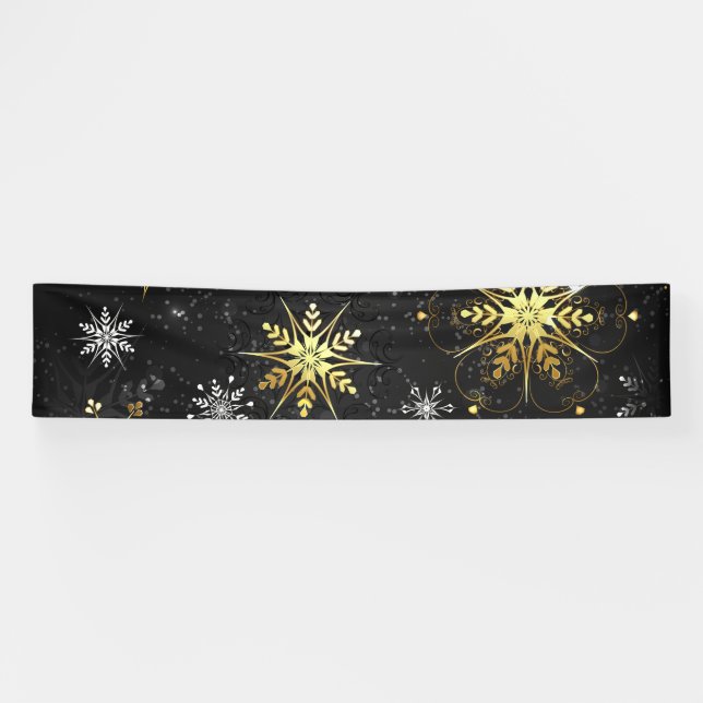 Goldene Schneeflocken auf schwarzem Hintergrund Banner (Horizontal)