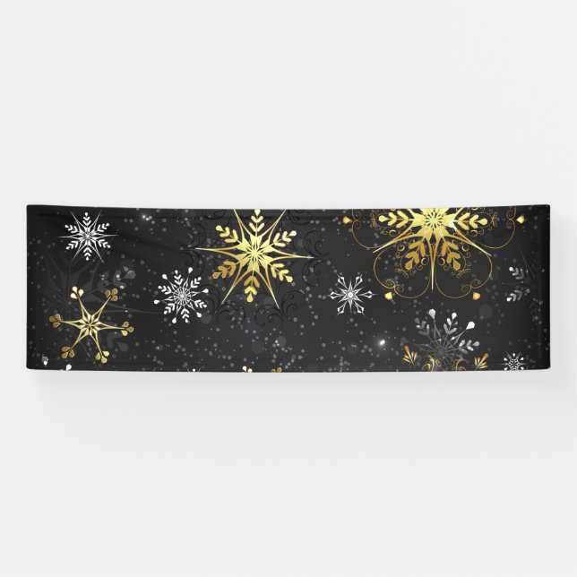Goldene Schneeflocken auf schwarzem Hintergrund Banner (Horizontal)