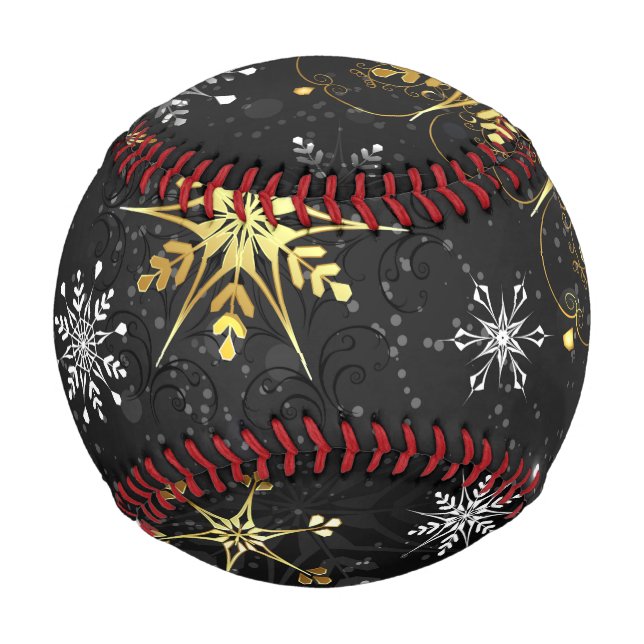 Goldene Schneeflocken auf schwarzem Hintergrund Baseball (Vorderseite)