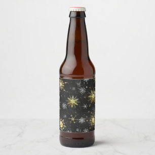 Goldene Schneeflocken auf schwarzem Hintergrund Bierflaschenetikett