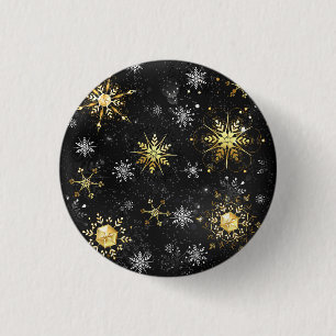 Goldene Schneeflocken auf schwarzem Hintergrund Button