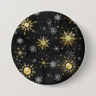 Goldene Schneeflocken auf schwarzem Hintergrund Button