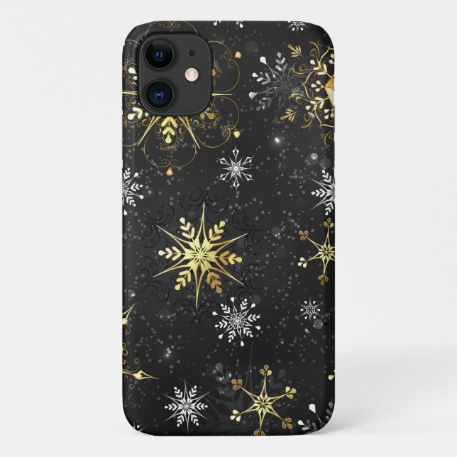 Goldene Schneeflocken auf schwarzem Hintergrund Case-Mate iPhone Hülle (Rückseite)