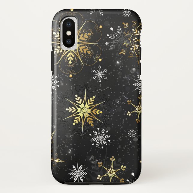 Goldene Schneeflocken auf schwarzem Hintergrund Case-Mate iPhone Hülle (Rückseite)