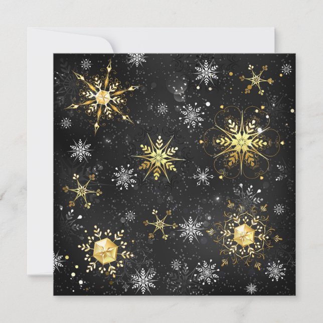 Goldene Schneeflocken auf schwarzem Hintergrund Einladung (Vorderseite)
