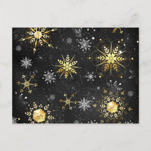 Goldene Schneeflocken auf schwarzem Hintergrund Einladungspostkarte
