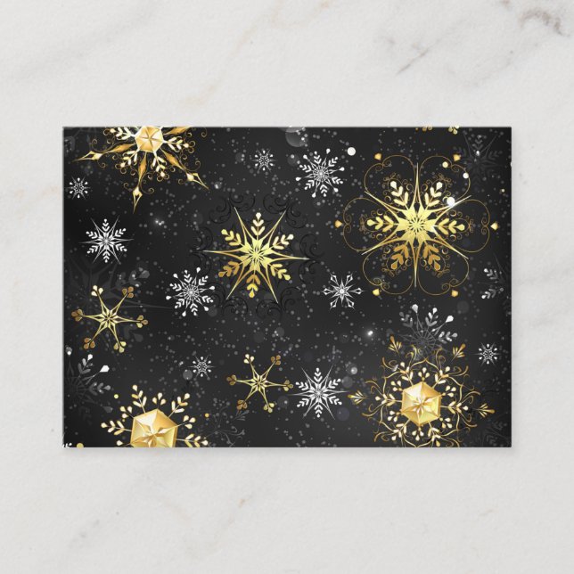 Goldene Schneeflocken auf schwarzem Hintergrund Empfehlungskarte (Vorderseite)