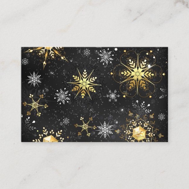 Goldene Schneeflocken auf schwarzem Hintergrund Empfehlungskarte (Vorderseite)