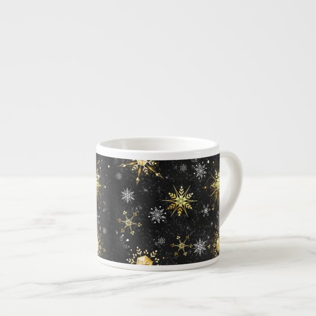 Goldene Schneeflocken auf schwarzem Hintergrund Espressotasse (Vorderseite Rechts)