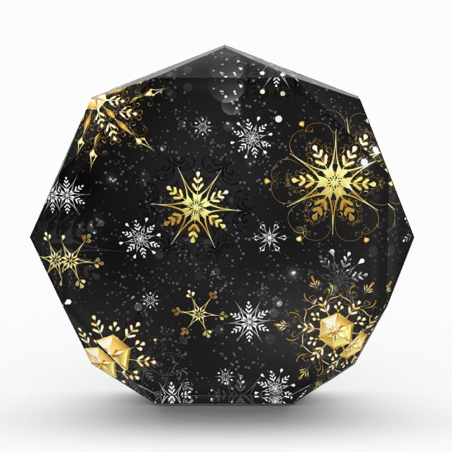 Goldene Schneeflocken auf schwarzem Hintergrund Fotoblock (Vorderseite)