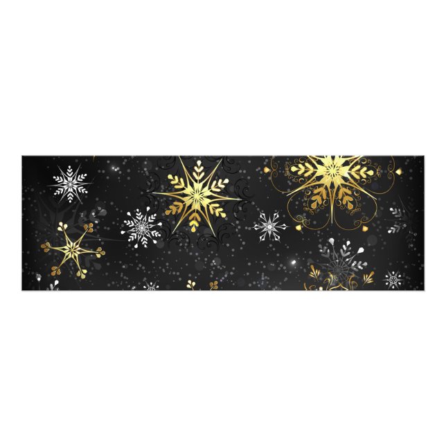 Goldene Schneeflocken auf schwarzem Hintergrund Fotodruck (Vorne)