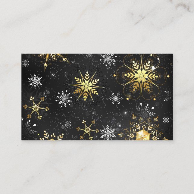 Goldene Schneeflocken auf schwarzem Hintergrund Hinweiskarte (Vorderseite)