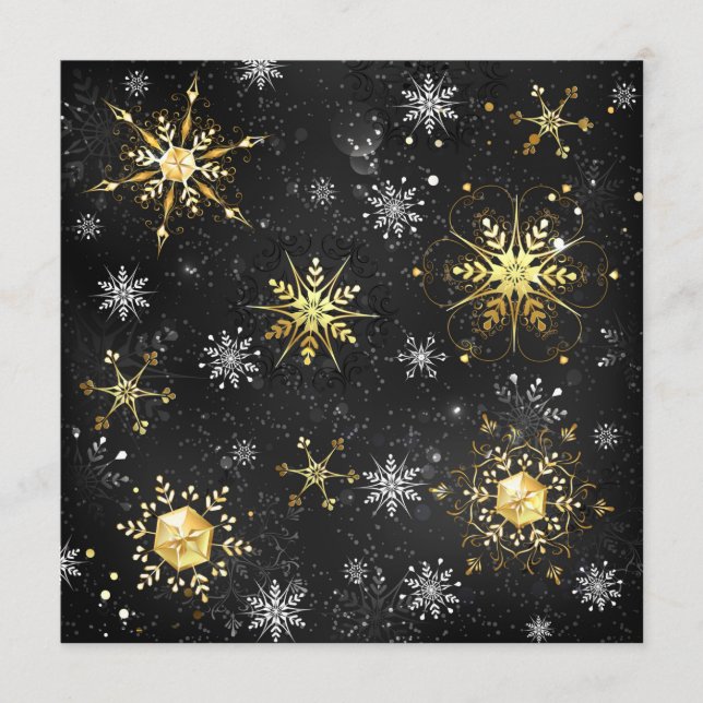 Goldene Schneeflocken auf schwarzem Hintergrund Hinweiskarte (Vorderseite)