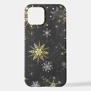 Goldene Schneeflocken auf schwarzem Hintergrund iPhone 12 Hülle
