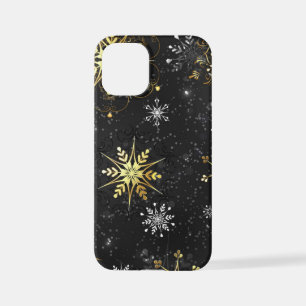 Goldene Schneeflocken auf schwarzem Hintergrund iPhone 12 Mini Hülle