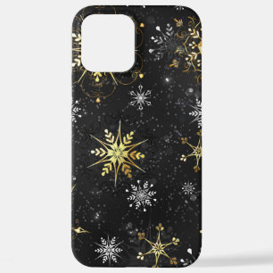 Goldene Schneeflocken auf schwarzem Hintergrund iPhone 12 Pro Max Hülle