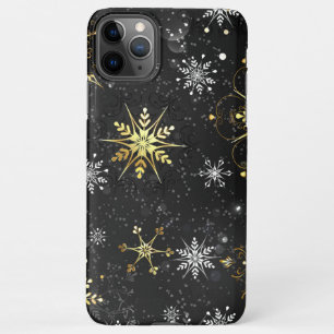 Goldene Schneeflocken auf schwarzem Hintergrund iPhone 11Pro Max Hülle