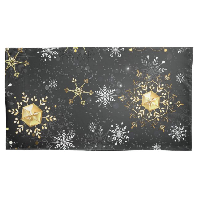 Goldene Schneeflocken auf schwarzem Hintergrund Kissenbezug (Vorderseite-Links)